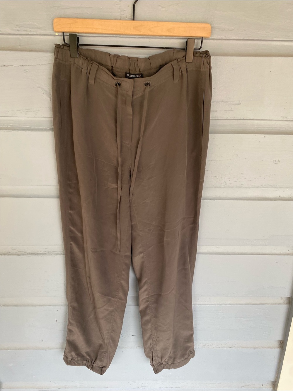 Eileen Fisher Brown Relaxed Silk Drawstring Pants Sz XS